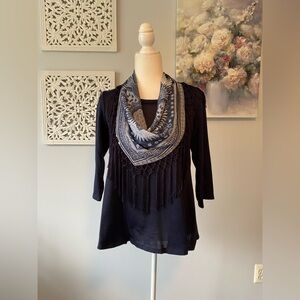 3/4 Sleeve Top With Detachable Scarf